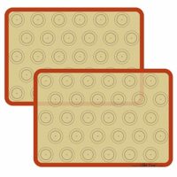 Set of Two Half-Sheet Size Silicone Baking Mats with Macaron Template